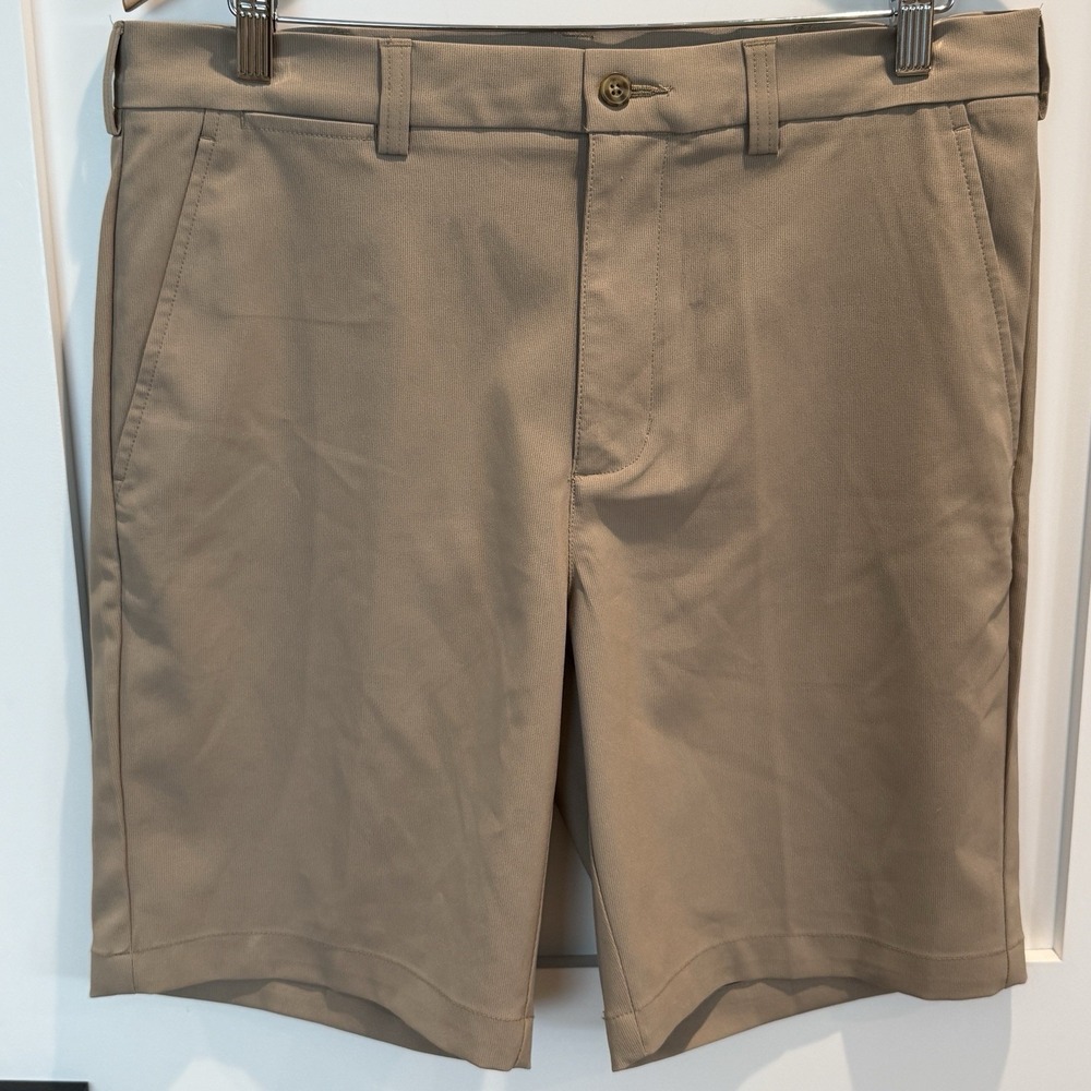 PGA TOUR Men's Golf Shorts 34 Khaki Tan Comfort Stretch‎ Wicking Flat Front Tech
